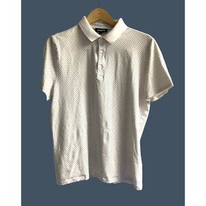 EXPRESS- MENS WHITE/GREY POLO STYLE SHORT SLEEVE SHIRT 95%COTTON SIZE LARGE